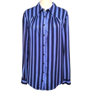 Anthropologie Maeve Breckenridge Stripe Button Down Blouse Blue Medium